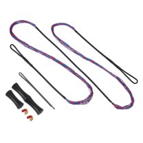 Uxcell Bow String Replacement with 2 Pcs Brass Nocks 1 Set of Silicone Finger Tab for Traditional Long Bow Recurve Bow String Red-Blue AMO 58"
