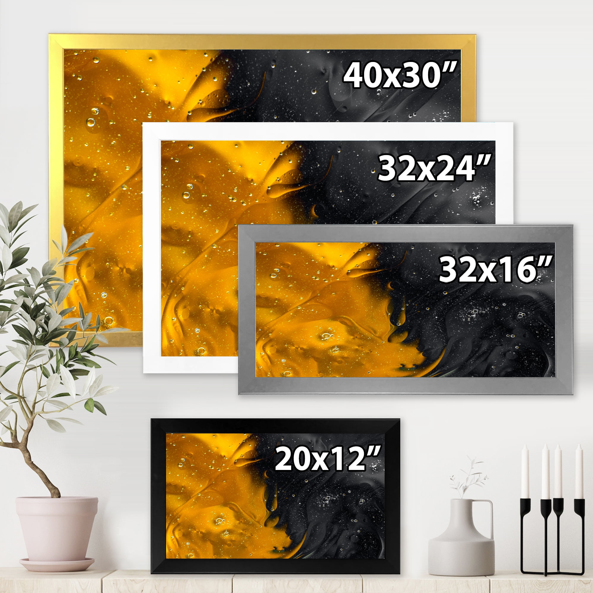 Designart 'Marriage of Black and Yellow' Modern Framed Art Print