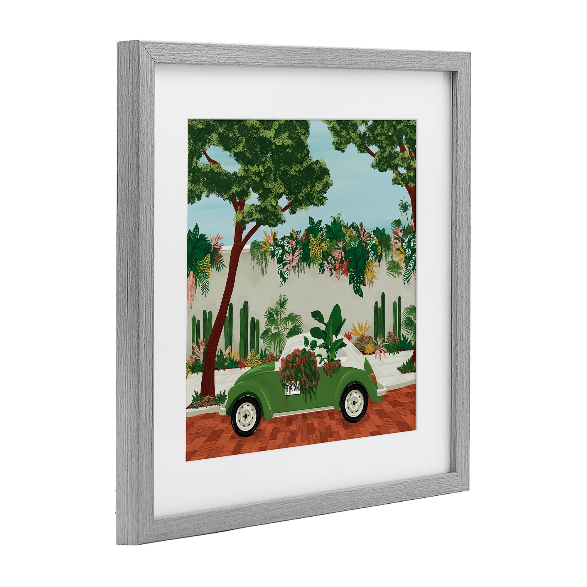 Stupell Industries Overgrown Garden Taxi Gray Framed Print Under Glass, design by Vero Illustrates