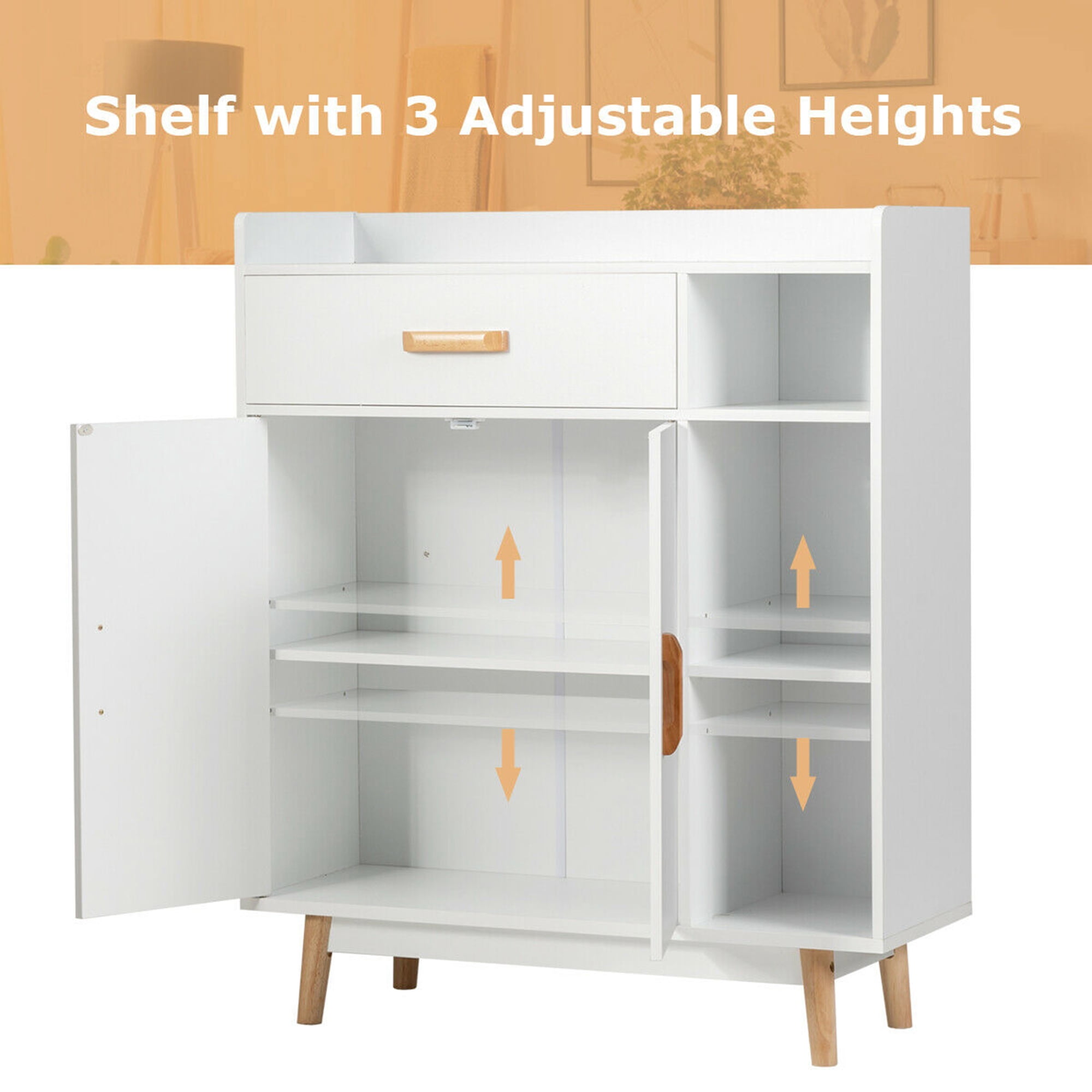 Gymax Floor Storage Cabinet Free Standing Cupboard Chest w/1 Drawer 2 Doors 3 Shelves