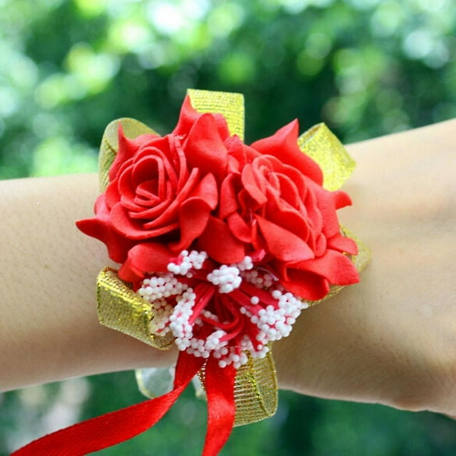 Pulsera de cinta para fiesta de boda, ramillete de muñeca para dama de honor, flores rosas de espuma