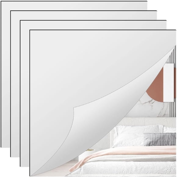 Full Length Wall Mirror Tiles, 12" x 12" x 4Pcs Frameless Wall Mounted Mirror Glass Wall Mirror for Home Gym, Door, Bedroom, Living Room