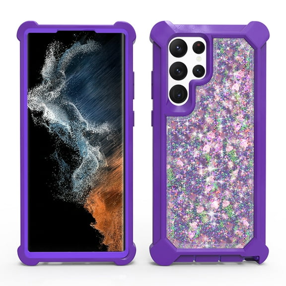 For Samsung Galaxy S22 Plus Twinkle Liquid Glitter 3in1 Hybrid Case Cover - Dark Purple