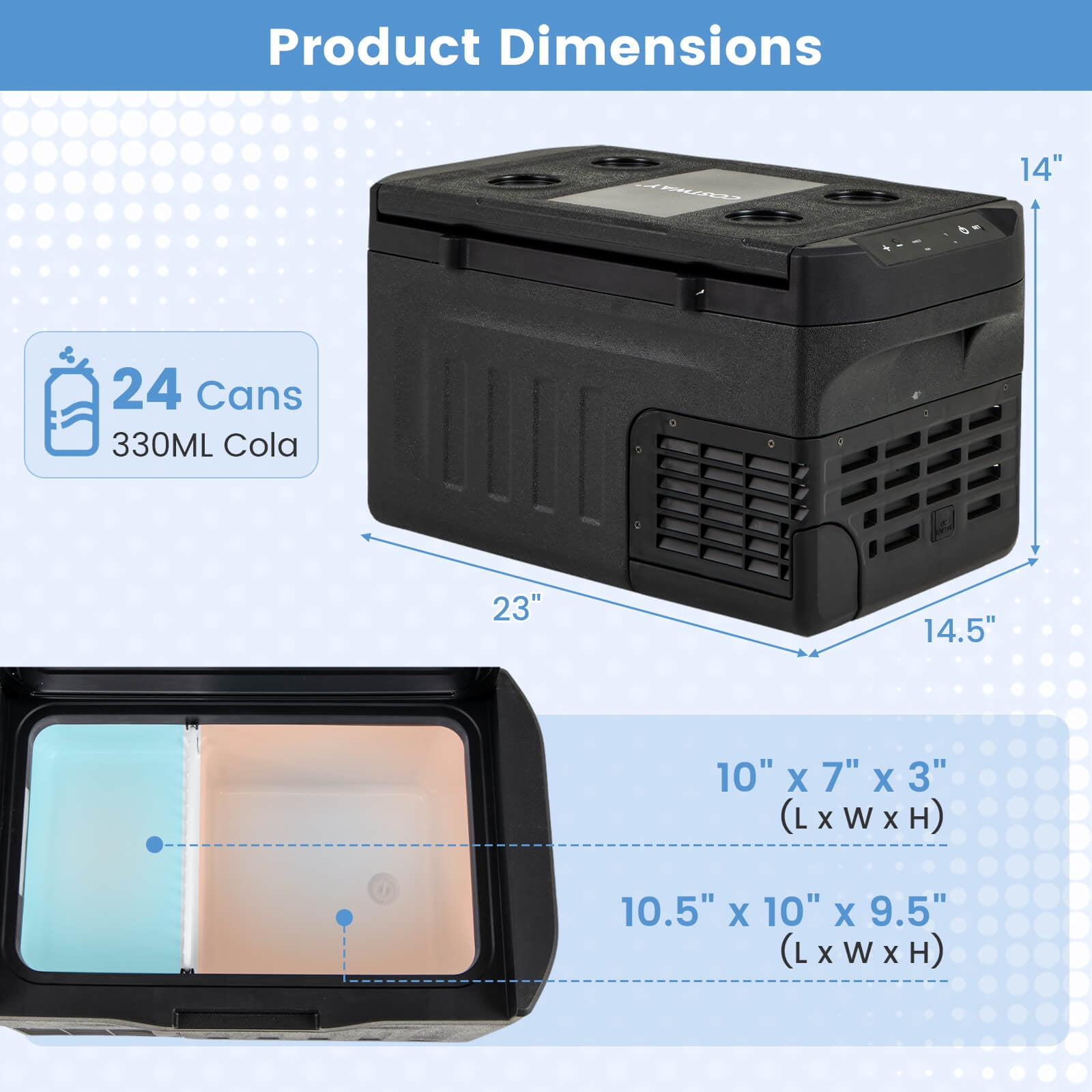 Costway 12 Volt Car Refrigerator with -4℉~68℉ Adjustable Range Divider for Camping 23 QT