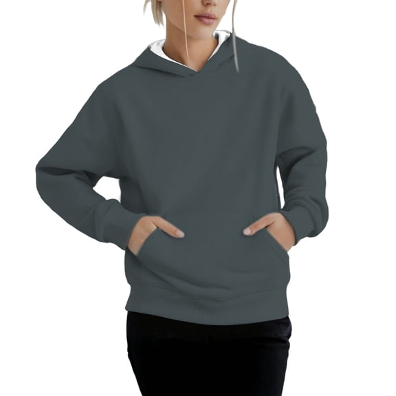 ManxiVoo Women's Casual Pullover Hoodie Soft Brushed Fleece Long Sleeve Comfort Fit Loungewear Streetwear Top M Size Navy