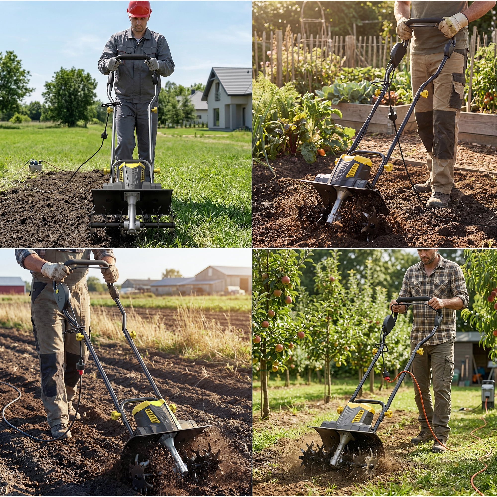 Tcisa Electric Garden Tiller, 16-in Working Width with Mudguards for Gardening Weeding Soil Cultivation, Yellow