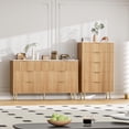 thumbnail image 3 of EastVita 5 Drawer Dresser - White Dresser for Bedroom - 47.9inch Tall Dressers Chest of Drawers - Wood Tall Dressers with Metal Handle for Closet/Living Room/Entryway - Natural, 3 of 7