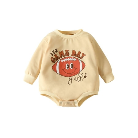 

Meihuida Baby Game Day Romper Long Sleeve Football Print Bodysuit One-piece Outfit