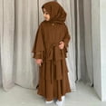 thumbnail image 6 of IDOPIP Kids Girls Muslim Chiffon Abaya Open Front Cardigan Modest Dress with Hijab Middle East Arabian Robe, 6 of 7