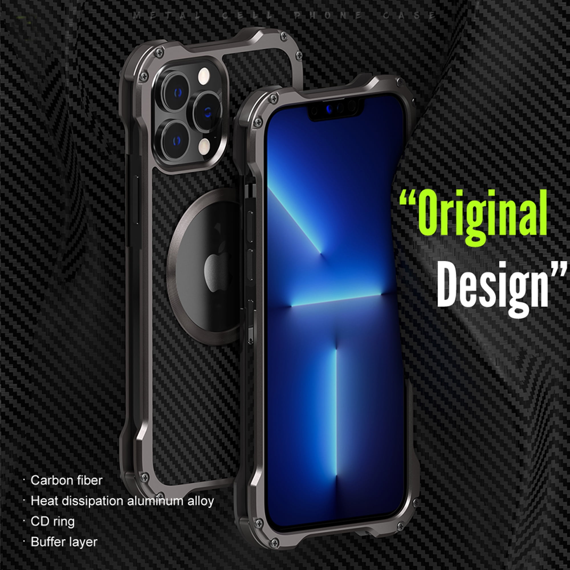 Dteck iPhone 13 Pro Max Case, Shockproof Metal, Carbon Fiber