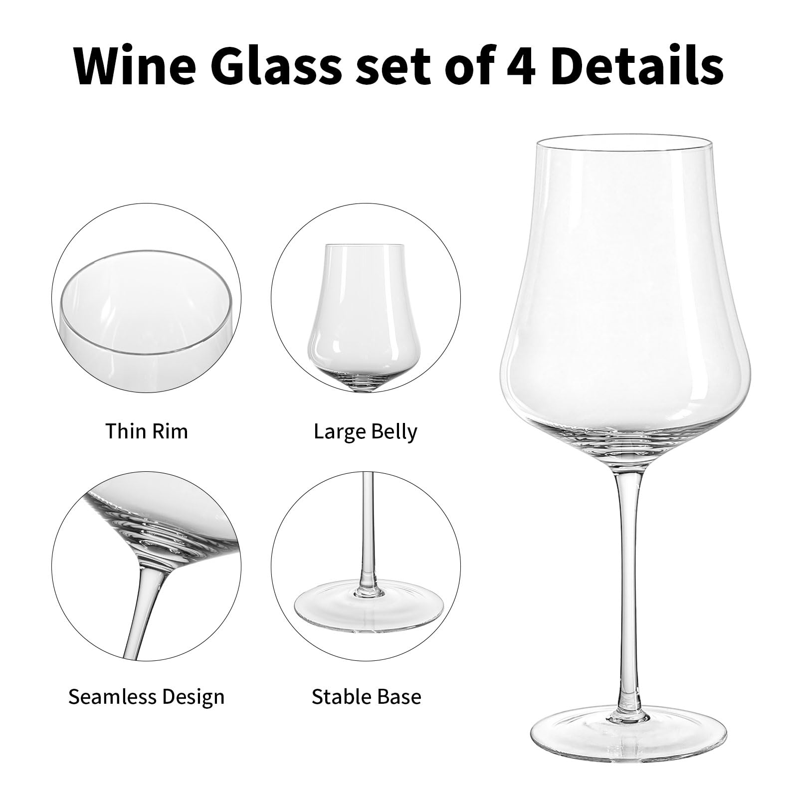 Nuptio Large Wine Glasses Set of 4-25oz: Hand Blown Crystal Tall Stem Red Wine Glass for Christmas Wedding Anniversary Party - Gift Box for any Occasion
