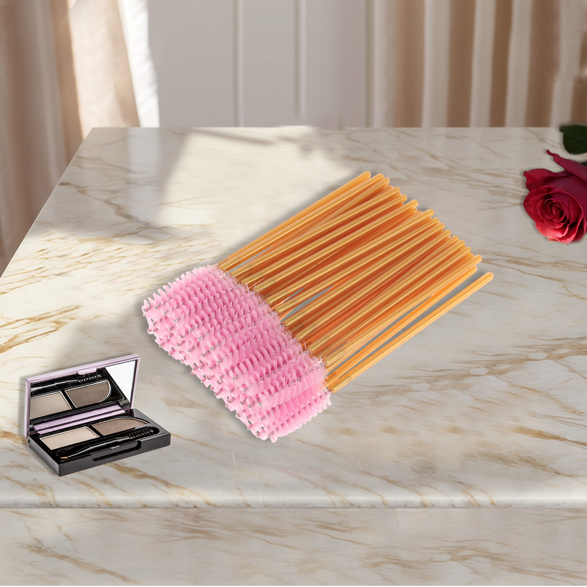 Unique Bargains Convenient Eyebrows Brushes for Travel 50 Pcs Gold Tone, Pink