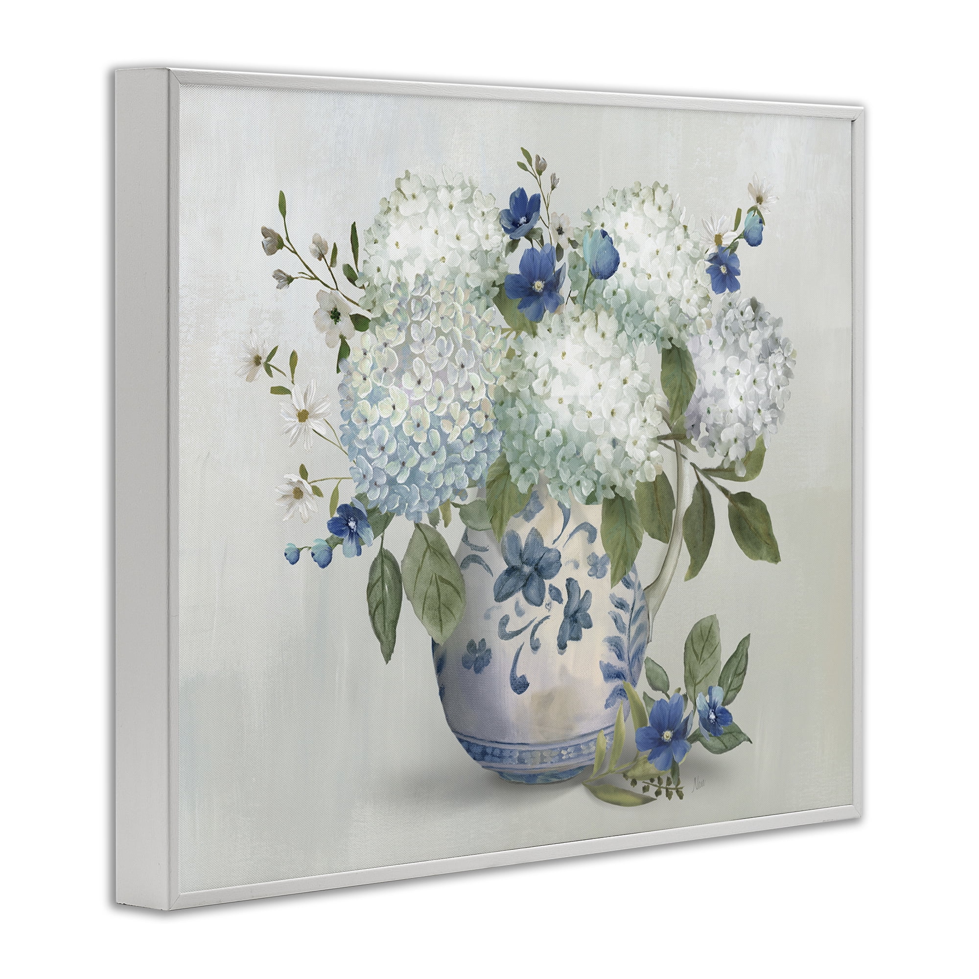 Stupell Industries Ivory & Blue Hydrangea Vase White Framed Giclee Art, design by Nan