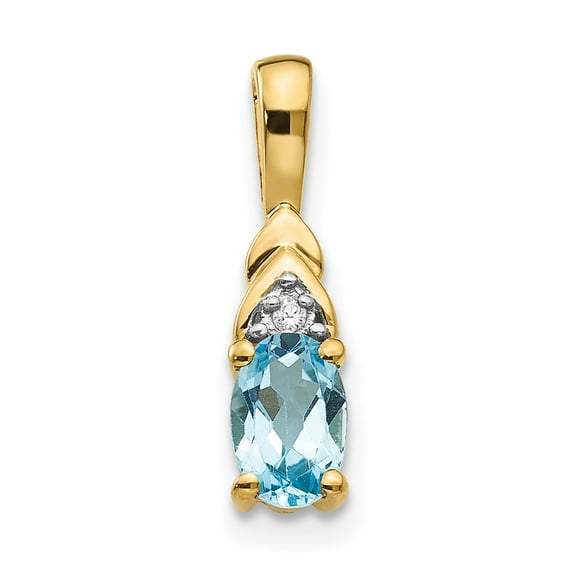 14K Yellow Gold Charm Pendant (12) December Swiss Blue Topaz Oval Diamond Round 16 mm 4