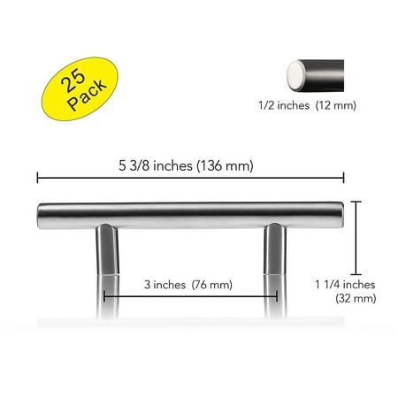 Brushed Finish Stainless Steel Pull (TCBunny Stainless Steel Bar Handle Pull (Fine-Brushed Satin Nickel Finish, 3-Inch Hole Center 5-3/8-Inch Length,)