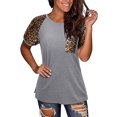 thumbnail image 2 of Hauts d'Été pour Femmes 2023 T-Shirt à Manches Courtes Imprimé Léopard Col Rond avec Poche Blouse, 2 of 5
