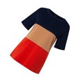 thumbnail image 2 of Femmes T-shirt Couleur Bloc Manches Courtes Top Manches Col Rond Chemisier, Orange Coloré, S, 2 of 7