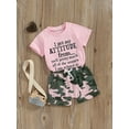 thumbnail image 6 of Toddler Kids Little Girl Summer Clothes Set 6 12 18 24 Months 2T 3T 4T 5T Short Sleeve Letter Print T shirt Tops with Camouflage Pattern Shorts 2 Pcs Outfit, 6 of 10