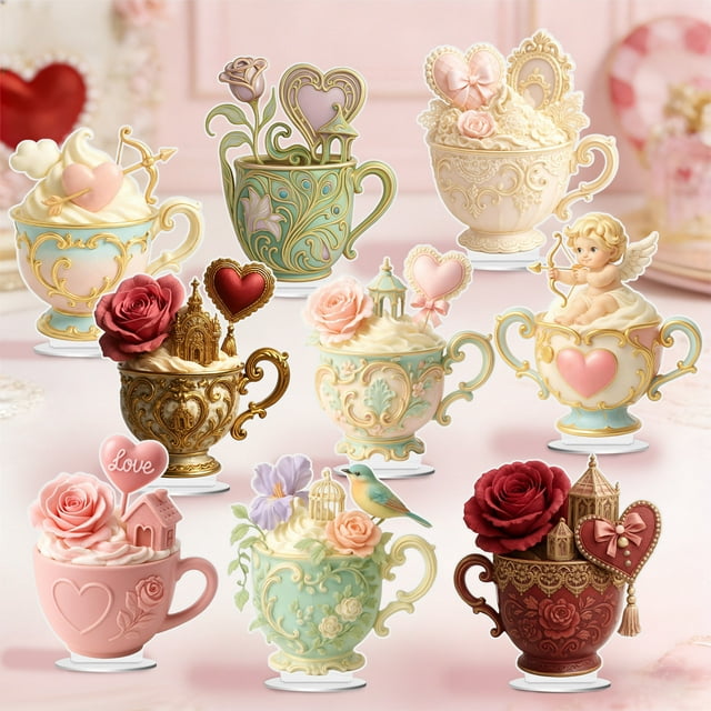 Sentmoon Valentine's Day Valentines Romantic Tea Cup Acrylic Ornament Gift For Lover Day for Long Distance Relationship