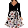 thumbnail image 3 of Valentine's Day Dresses for Women Long Sleev Vintage Floral Print V-Neck A-Line Cocktail Party Dress with Belt White XL, 3 of 4