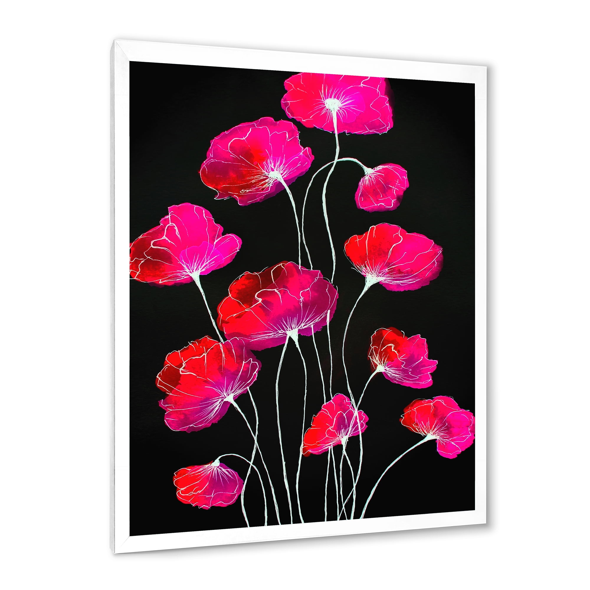 Designart 'Abstract Red Flower Detail On Black Background III' Traditional Framed Art Print