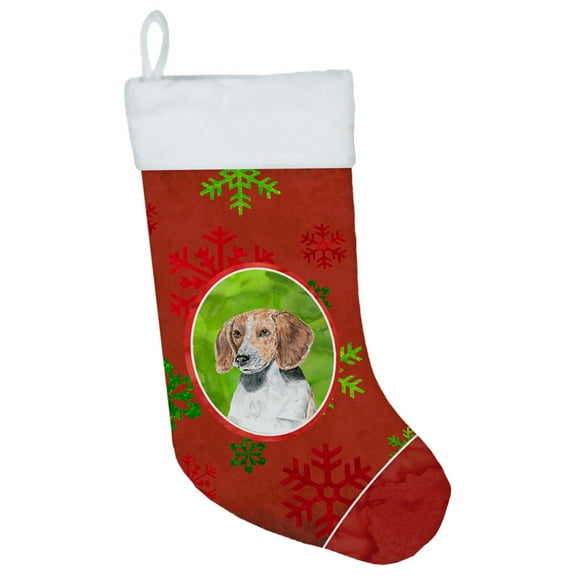 Carolines Treasures SC9593-CS English Foxhound Red Snowflakes Holiday Christmas Stocking  Large multicolor