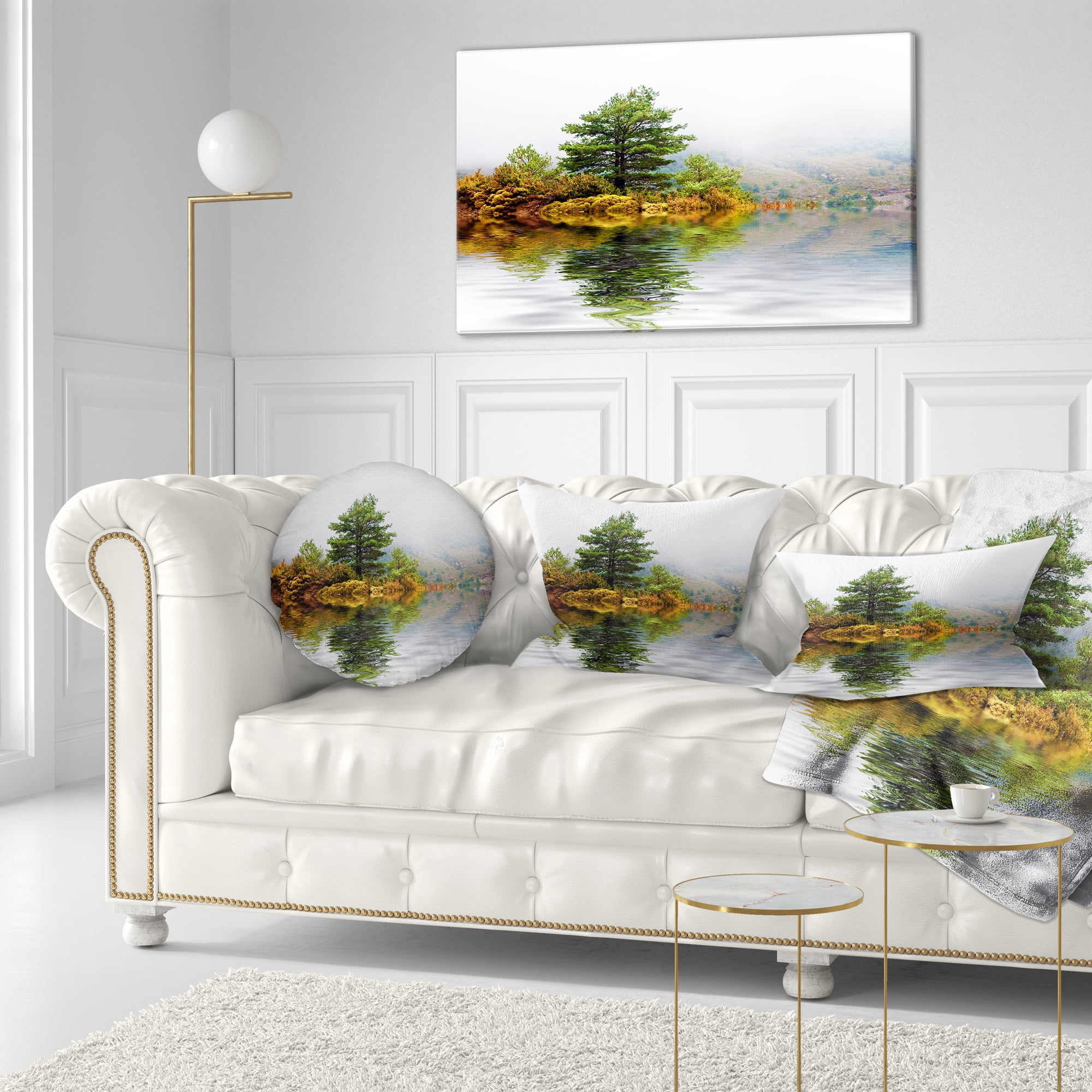 Designart Pine Tree with Reflection - Landscape Photography Throw Pillow - 12x20