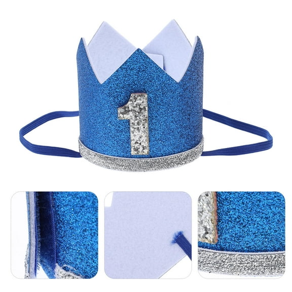 TAILTOSS 2Pcs Boys Birthday Crown Navy Blue Felt Head Circumference Fit for Toddler Photography
