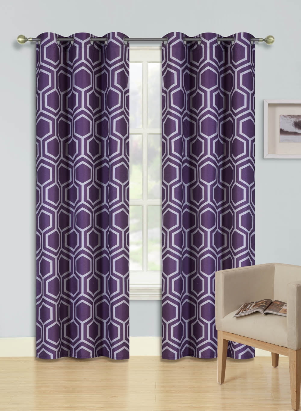 1 Set Rod Pocket Insulated Thermal Lined Blackout Window Curtain R64 Purple