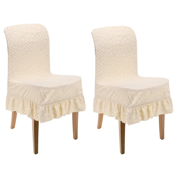 2 Pack Dining Room Chair Covers, Parson Chair Slipcover with Skirt, Stretch Flannel Chair Seat Protector for Dining Room Restaurant Banquet, Beige
