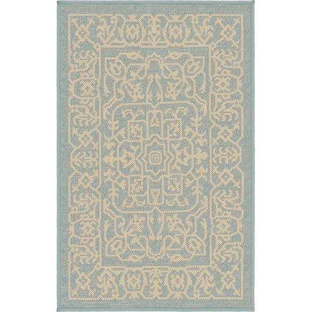 Unique Loom Botanical Collection Tapis Traditionnel Floral Transitionnel d'Intérieur et Extérieur, 2' x 3', Bleu Clair/beige