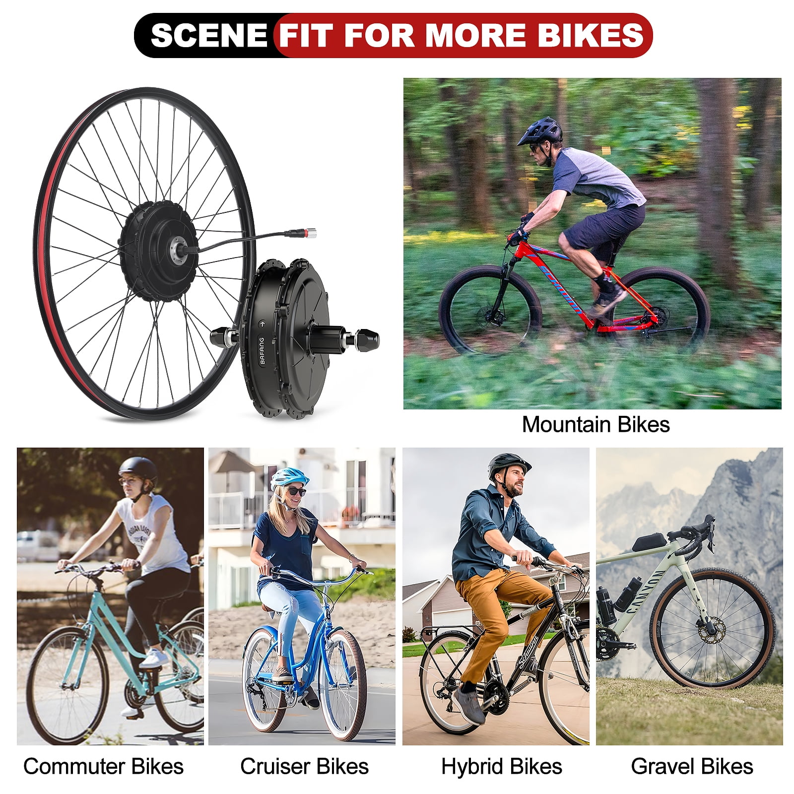 BAFANG 750W Electric Bike Conversion Kit Rear Hub Motor with DZ40/B02N-U/B04N Display, 48V Ebike Motor Kit w/Brake Lever & Throttle for Mountain/Road Bikes