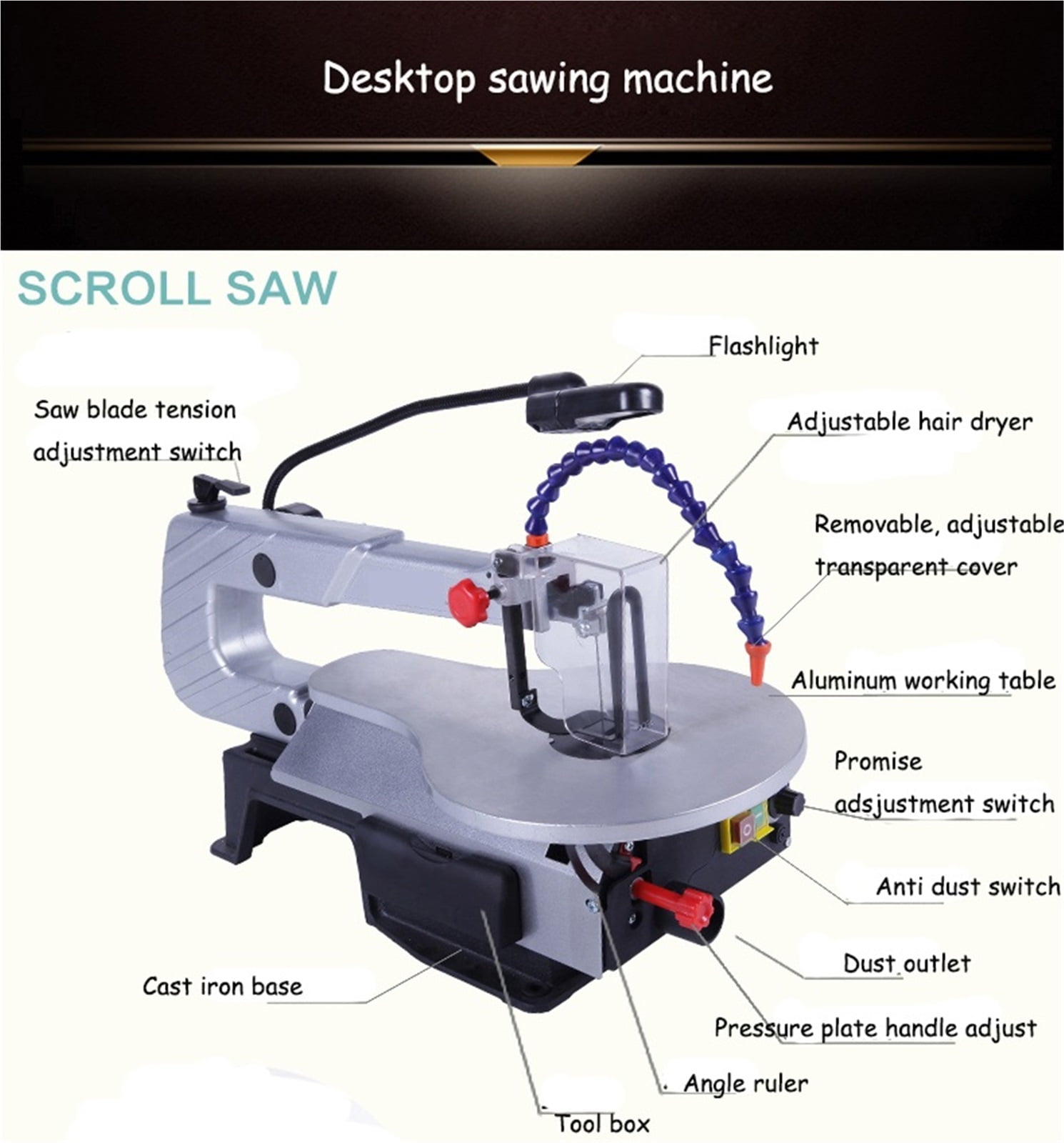 Scroll Saw, Electric Curve Saw, Table Saw, Multifunctional Saws & Jig Saw, Woodworking Tools Desktop Wire Saws ,Heavy Duty Build