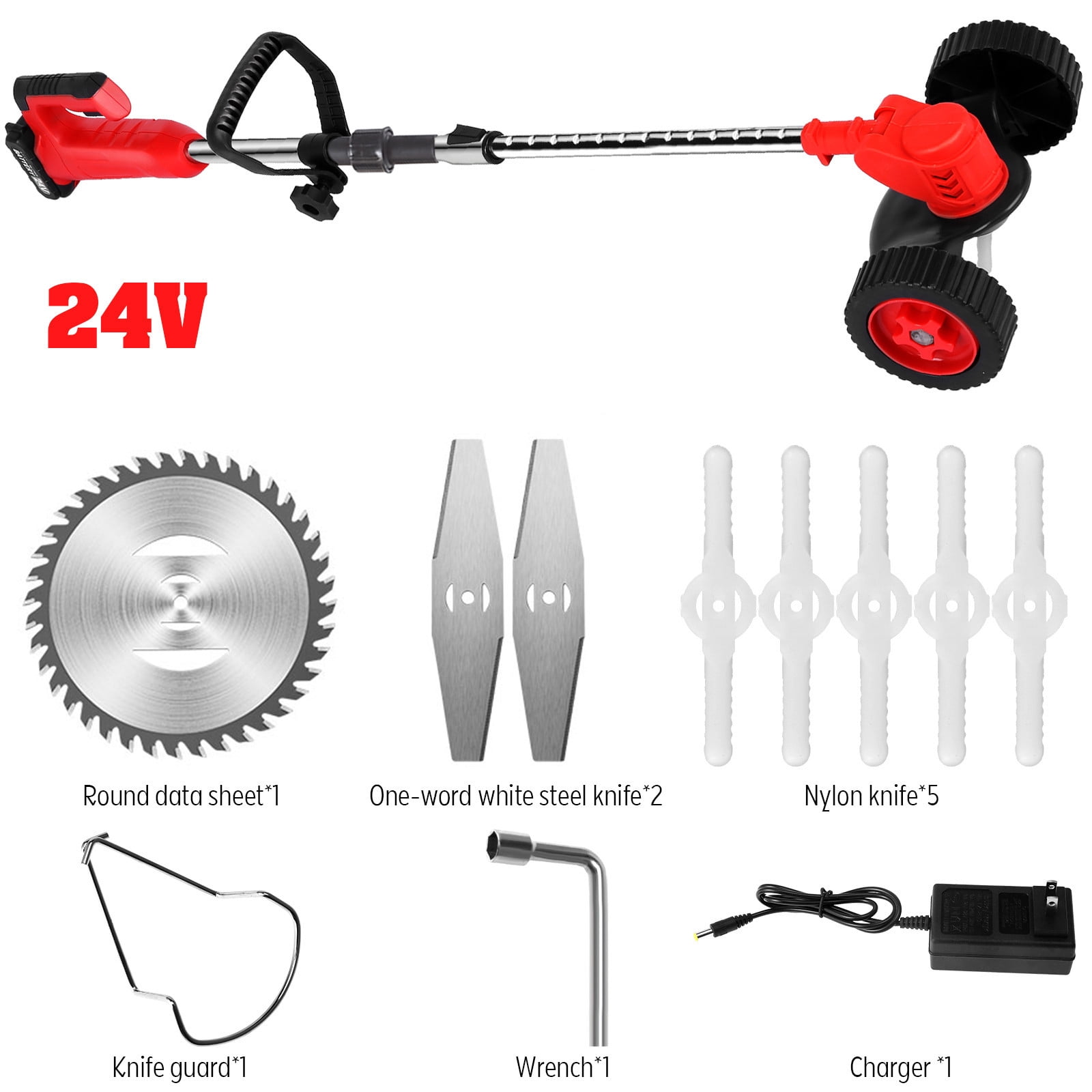 FengErXian Household Gadgets on Clearance Foldable String Grass Trimm Er Weed Eater with Wheel, without 24V Lithium- Batteries