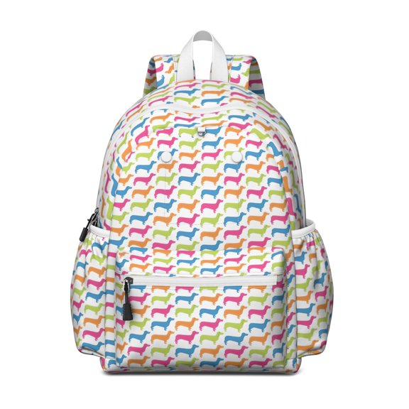 Colorful Funny Dachshund Backpack for School,Cute School Bag,Schoolbag with Adjustable Shoulder Straps & Padded Back,13.4"x11"x4.7"