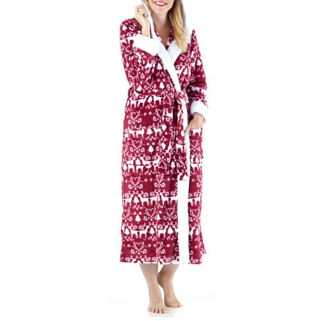 Frankie & Johnny Women's Sleepwear Fleece Sherpa-Lined Hooded Robe