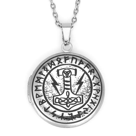Nordic Viking Thor Hammer Memory Locket Nordic Necklace with Runic Gift for Men and Women