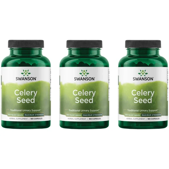 Swanson Premium- Celery Seed Maximum Strength - Antioxidant Support (500 mg 180 Capsules) (3 Pack)
