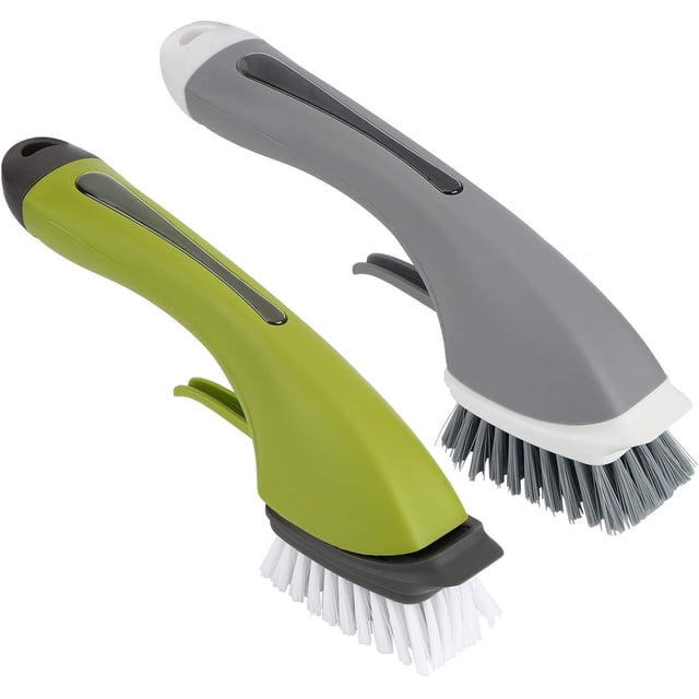 Cepillo dispensador de jabón, cepillo de cocina con dispensador de jabón, cepillo de agarre largo rellenable para sartenes, ollas, fregadero y bañera, verde/gris (verde)