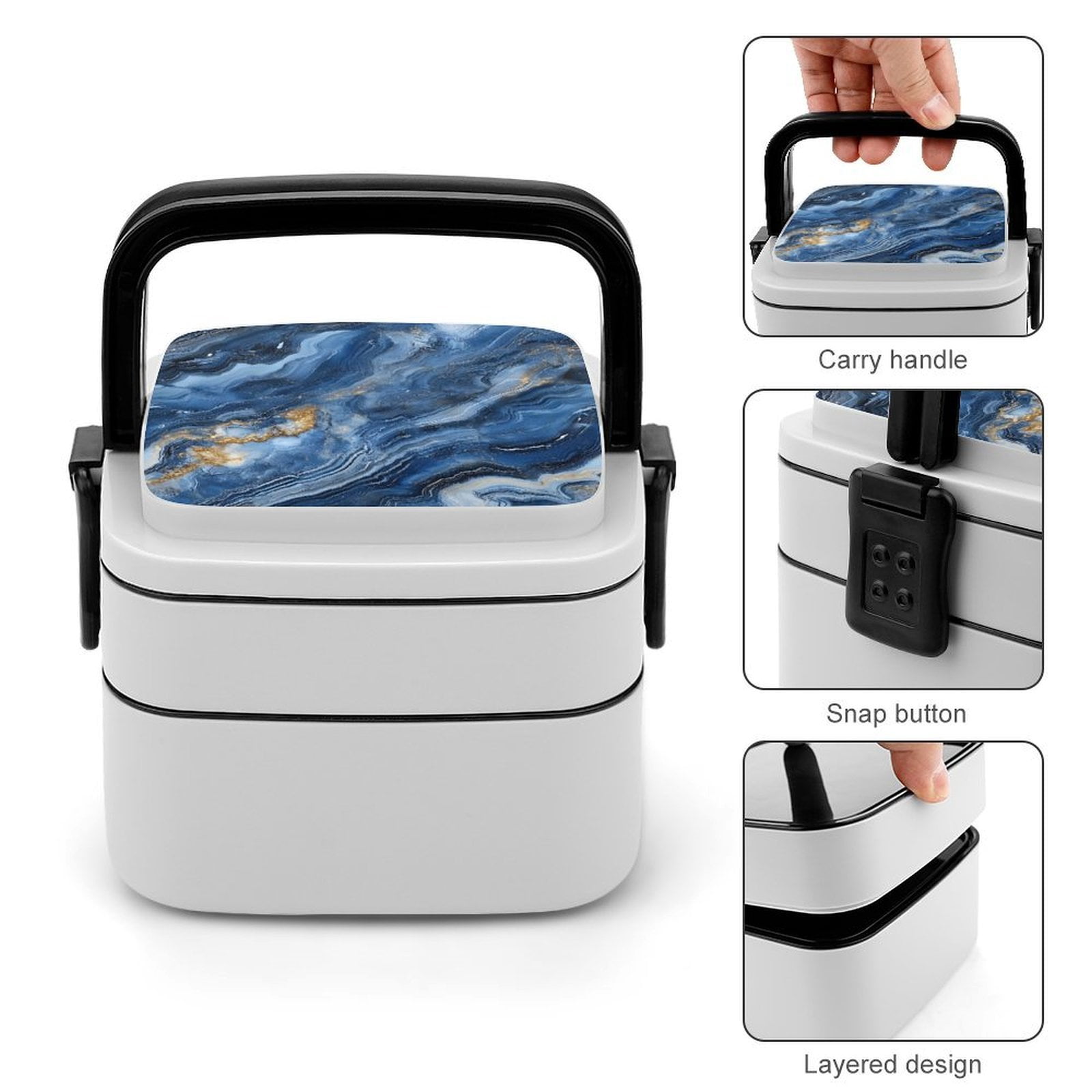 5.3×4.3in Double-Layer Bento Box Sealing Leakproof Partition Design Buckle Design Convenient Switch With Handle SteelBlue Marble_3