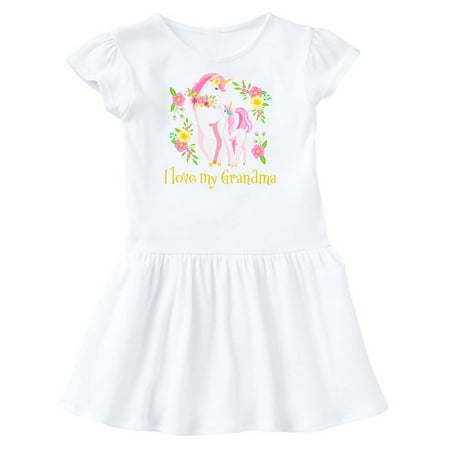 

Inktastic I Love My Grandma Unicorn with Pink and Yellow Flowers Gift Toddler Girl Dress