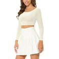 thumbnail image 4 of INSPIRE CHIC Women's Velvet Long Sleeve Off Shoulder Solid Crop Tops XL Beige, 4 of 6