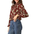 thumbnail image 4 of Allegra K Women's Smocked Waist Ruffled Hem Stand Collar Floral Dotted Blouse, 4 of 6