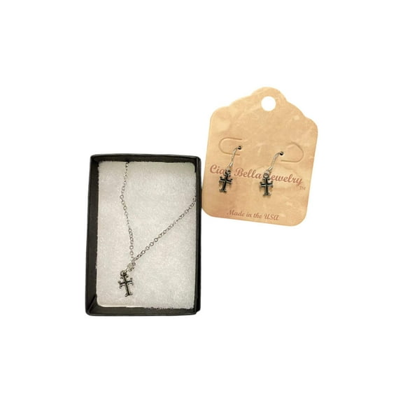 Sterling Silver Cross Jewelry Set, Necklace  Earrings