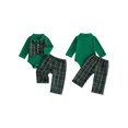 thumbnail image 2 of RUINIXCW Baby Boys Fall Outfit, Plaid Long Sleeve Romper with Pants and Bow Tie, 2 of 8