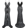 thumbnail image 1 of Angel-fashions Women's Spaghetti Strap Sequin V Neck Mermaid Long Sweep Train Ball Gown Sleeveless Crisscross Lace Up Backless Formal Evening Party Dress Off Shoulder Cami Retro Dresses Silver Medium, 1 of 7