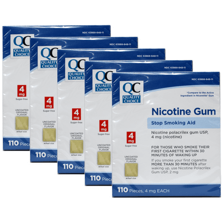 Quality Choice Nicotine Gum Stop Smoking Aid Original Flavor 1100 Pieces 4mg Each Pack of 5