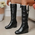 thumbnail image 2 of NOKIO Women'S Stylish High Shaft Winter Boots Ladies Fashion Solid Color Leather Belt Buckle Cotton Boots Plush Wedge Heel Thick Soled Long Boots Women'S Plush Slip-On House Shoes, 2 of 9