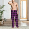 thumbnail image 5 of Uemuo Purple Black Plaid Pattern Men's Wide Leg Palazzo Lounge Pants with Pockets Light Weight Loose Comfy Casual Pajama Pants-Medium, 5 of 9