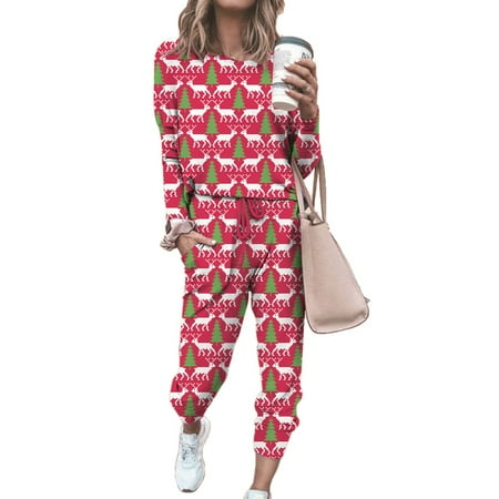

Haute Edition Women s Cozy Christmas Print 2-Piece Jogger Pajama Set